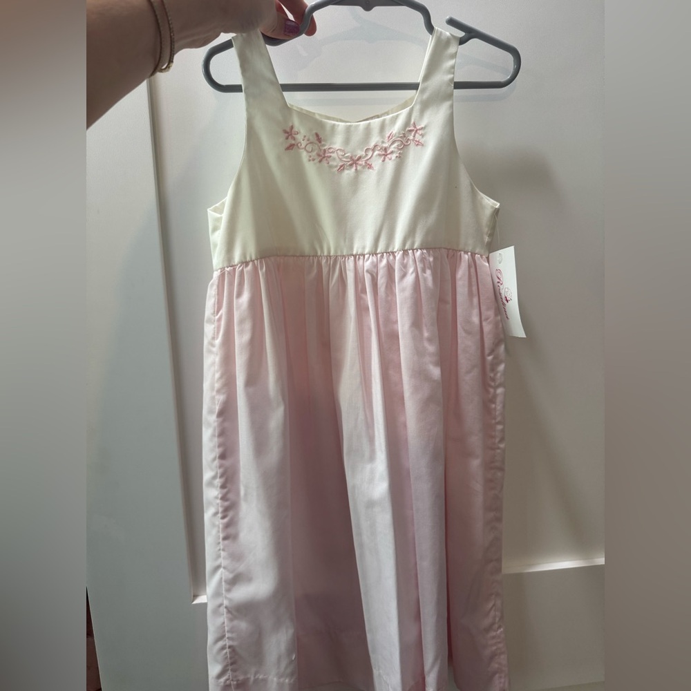 Pink and White Embroidered Kids Dress